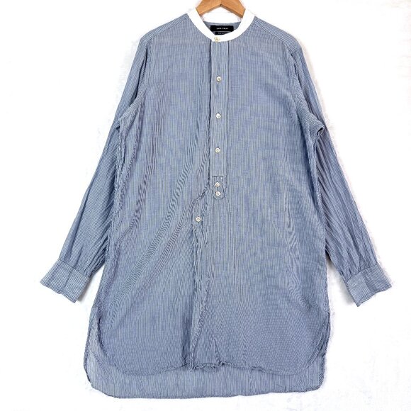 Isabel Marant Tencel Cotton Band Collar Striped Tunic Blouse Womens 38 US 6 Blue - Picture 1 of 10